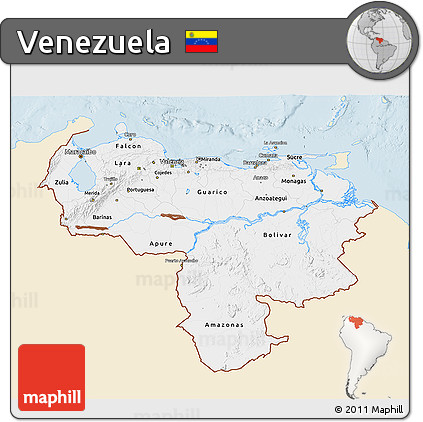 Classic Style 3D Map of Venezuela, single color outside