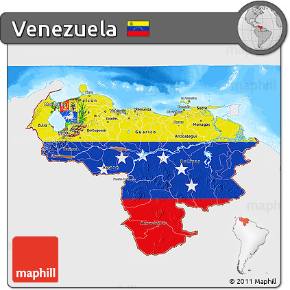 Flag 3D Map of Venezuela, single color outside, bathymetry sea