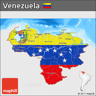 Flag 3D Map of Venezuela, single color outside, bathymetry sea