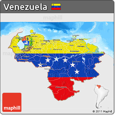 Flag 3D Map of Venezuela, single color outside, bathymetry sea