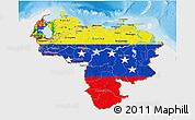 Flag 3D Map of Venezuela, single color outside, shaded relief sea, flag centered