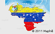 Flag 3D Map of Venezuela, single color outside, shaded relief sea