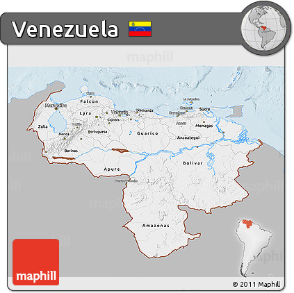 Gray 3D Map of Venezuela, single color outside