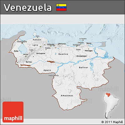 Gray 3D Map of Venezuela, single color outside