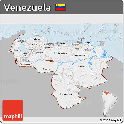 Gray 3D Map of Venezuela, single color outside