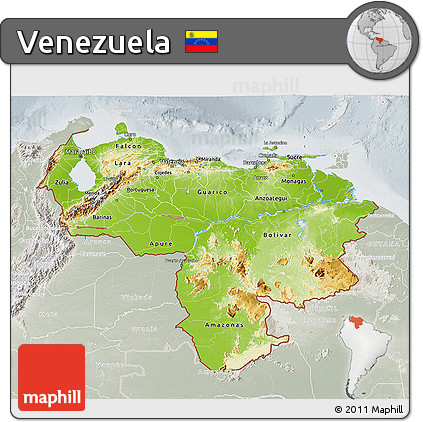 Physical 3D Map of Venezuela, lighten, semi-desaturated