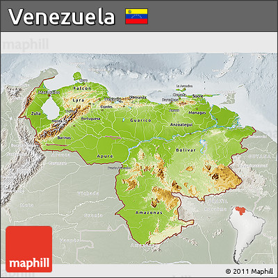 Physical 3D Map of Venezuela, lighten, semi-desaturated