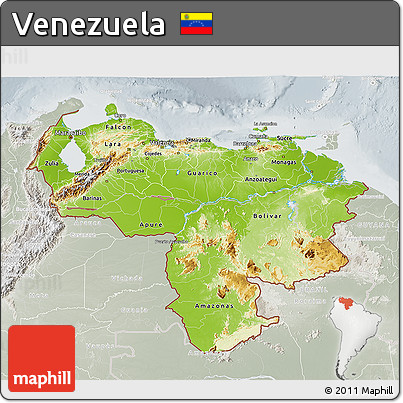 Physical 3D Map of Venezuela, lighten, semi-desaturated