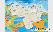 Shaded Relief 3D Map of Venezuela, political outside, shaded relief sea