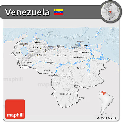 Silver Style 3D Map of Venezuela, single color outside