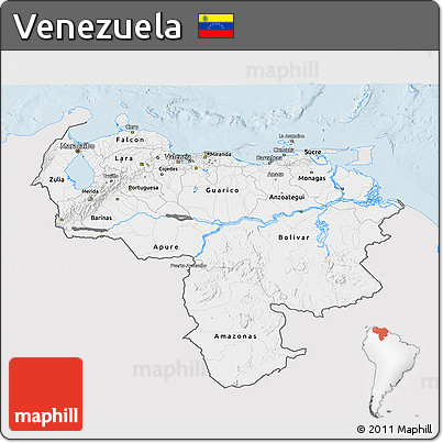 Silver Style 3D Map of Venezuela, single color outside