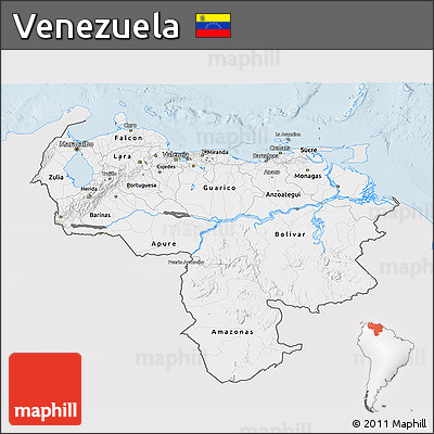 Silver Style 3D Map of Venezuela, single color outside