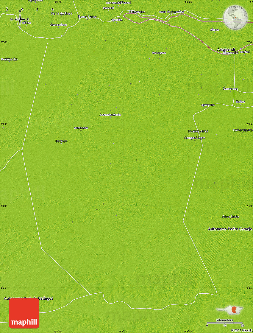 Physical Map of Autonomo Achaguas