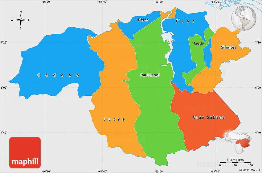 Political Simple Map of Bolivar, single color outside
