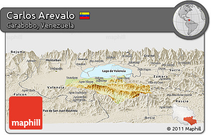 Physical Panoramic Map of Carlos Arevalo, shaded relief outside