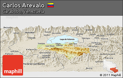 Physical Panoramic Map of Carlos Arevalo, shaded relief outside