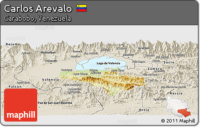 Physical Panoramic Map of Carlos Arevalo, shaded relief outside