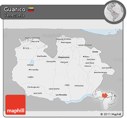 Gray 3D Map of Guarico, single color outside
