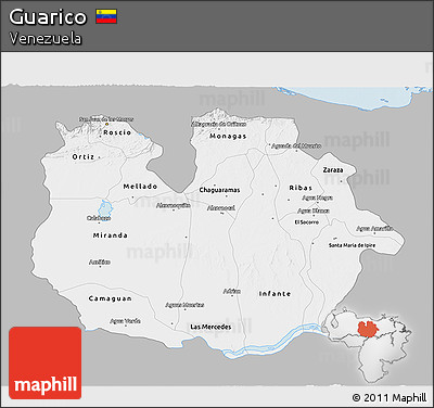 Gray 3D Map of Guarico, single color outside