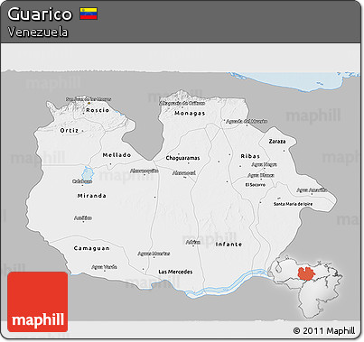 Gray 3D Map of Guarico, single color outside