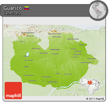 Physical 3D Map of Guarico, lighten