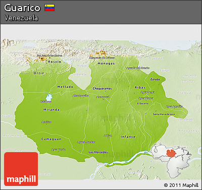 Physical 3D Map of Guarico, lighten