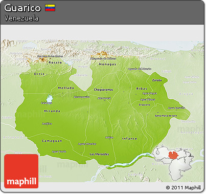 Physical 3D Map of Guarico, lighten