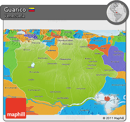 Physical 3D Map of Guarico, political outside