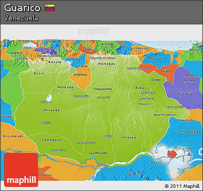 Physical 3D Map of Guarico, political outside