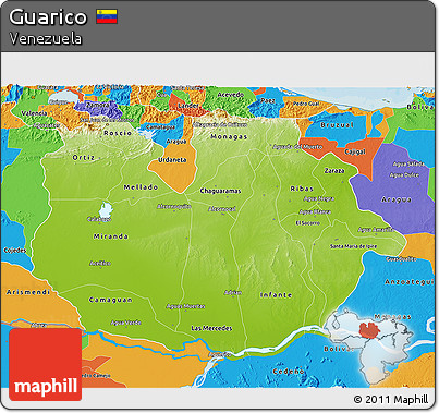 Physical 3D Map of Guarico, political outside