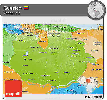 Physical 3D Map of Guarico, political shades outside