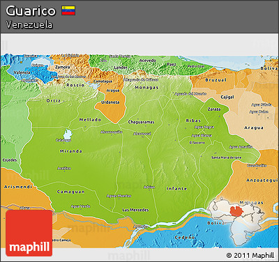 Physical 3D Map of Guarico, political shades outside
