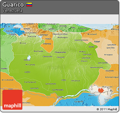 Physical 3D Map of Guarico, political shades outside