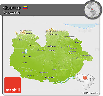 Physical 3D Map of Guarico, single color outside