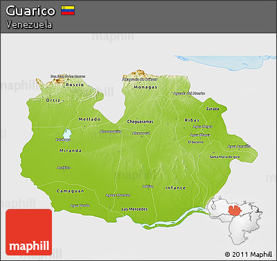 Physical 3D Map of Guarico, single color outside