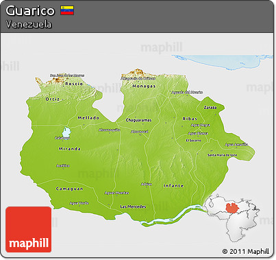 Physical 3D Map of Guarico, single color outside