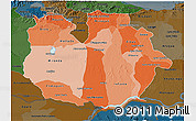 Political Shades 3D Map of Guarico, darken