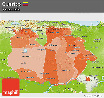 Political Shades 3D Map of Guarico, physical outside