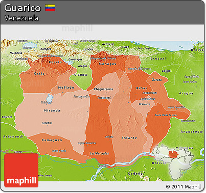 Political Shades 3D Map of Guarico, physical outside