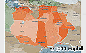 Political Shades 3D Map of Guarico, semi-desaturated
