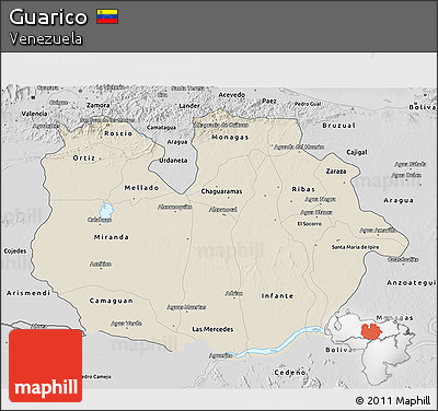 Shaded Relief 3D Map of Guarico, desaturated