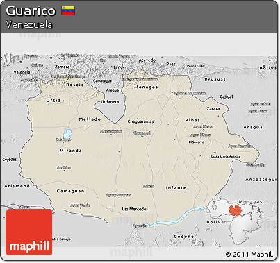 Shaded Relief 3D Map of Guarico, desaturated