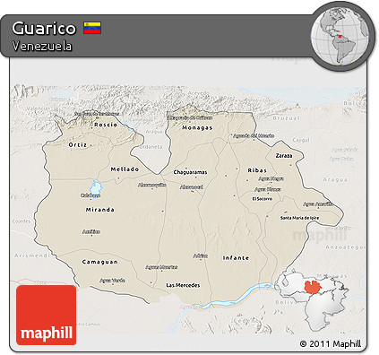 Shaded Relief 3D Map of Guarico, lighten