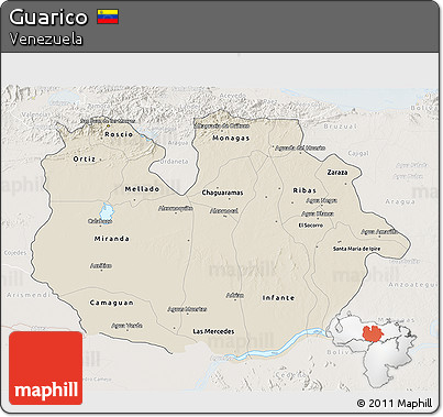 Shaded Relief 3D Map of Guarico, lighten