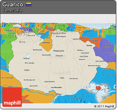 Shaded Relief 3D Map of Guarico, political outside
