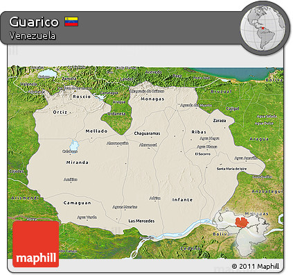 Shaded Relief 3D Map of Guarico, satellite outside