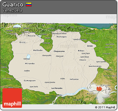 Shaded Relief 3D Map of Guarico, satellite outside