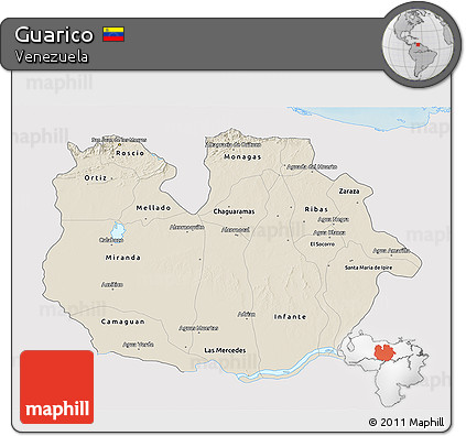 Shaded Relief 3D Map of Guarico, single color outside