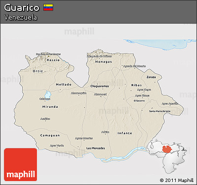 Shaded Relief 3D Map of Guarico, single color outside