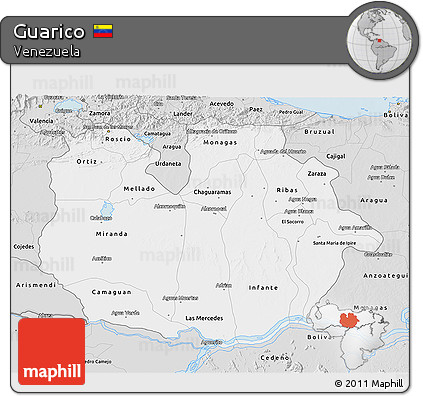 Silver Style 3D Map of Guarico